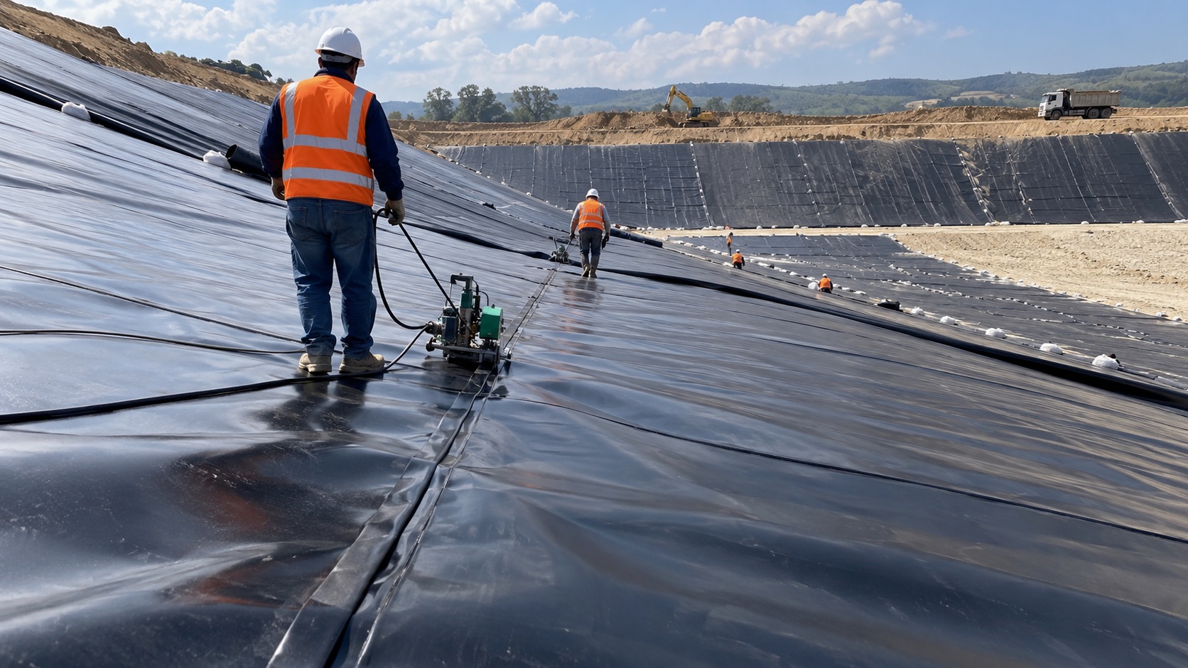 Instalación de geomembrana HDPE en relleno sanitario